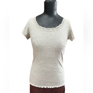 Elegant Lace Trim Gray Women's Top